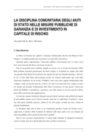La disciplina comunitaria degli aiuti di Stato nelle misure pubbliche di garanzia e di investimento in capitale di rischio